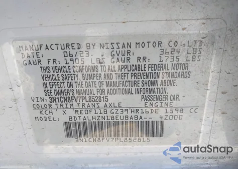 2023 Nissan Versa 1.6 Sr Xtronic Cvt from USA, damaged, VIN 3N1CN8FV7PL852815